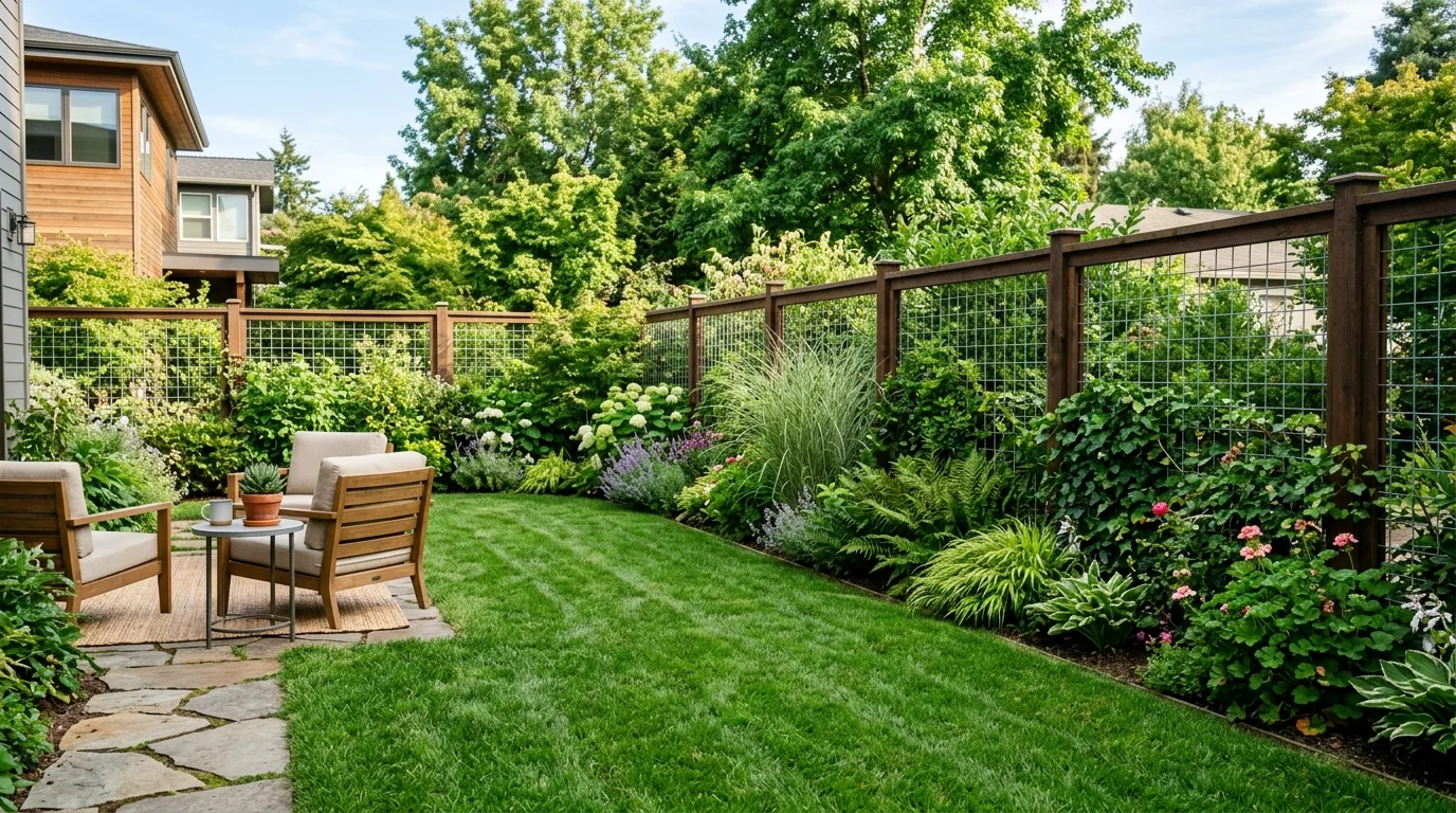 Minimal Backyard With Hog Wire and Greenery